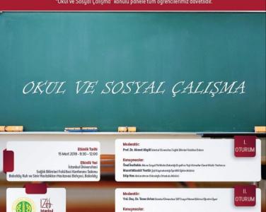 stanbul Üniversitesi Sosyal Hizmet Bölümü ev sahipliğinde ve İstinye Üniversitesi Sosyal Hizmet Bölümü'nün de çağrıcılığı ile düzenlenen Dünya Sosyal Çalışma Günü’nde birçok farklı üniversiteden gelen Sosyal Hizmet Bölümü öğrencilerinin katılımıyla “Okul ve Sosyal Çalışma” konulu bir panel gerçekleştirildi.